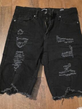 Black Distressed Denim Shorts